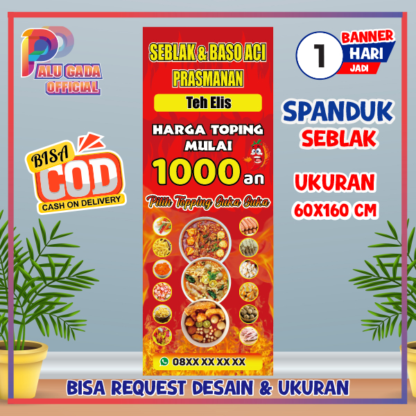 Jual cetak x banner 60x160 spanduk berdiri toko jualan custom seblak ...