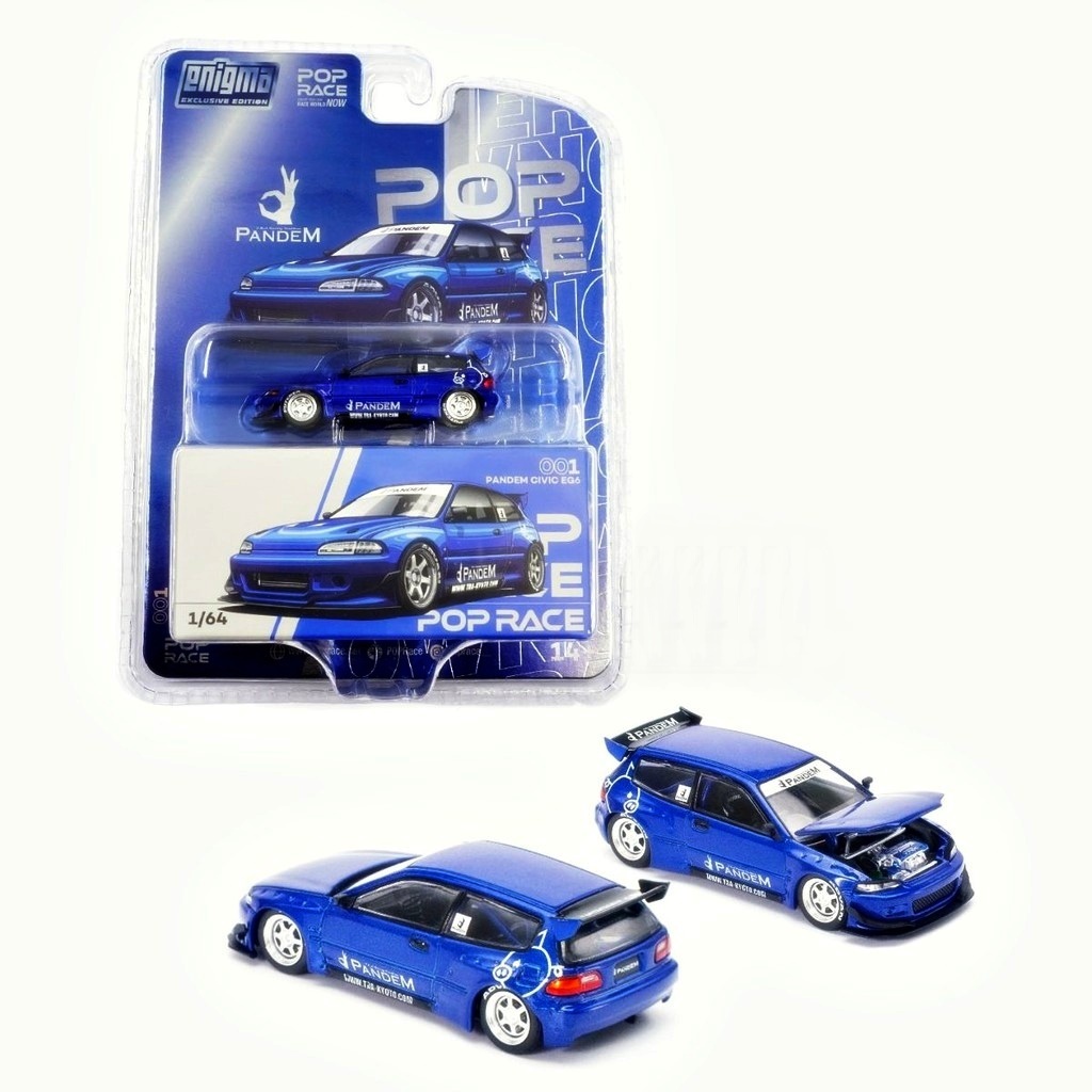 Modellino POP RACE Honda Civic EG6 V1.5 Pandem Scala 1/64 – Blu Metallizzato – PR640127