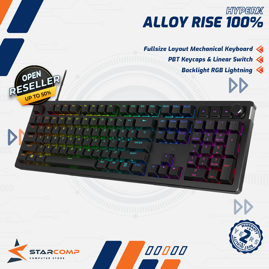 Jual HyperX Alloy Rise 100% Fullsize Mechanical Gaming Keyboard Wired ...
