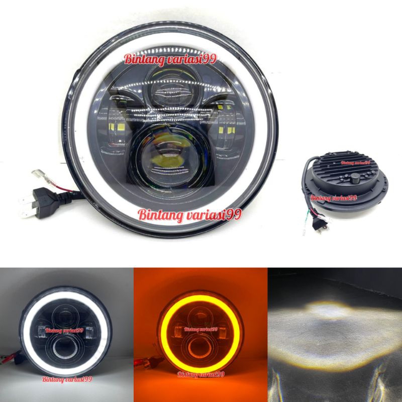 Jual LAMPU LED PROJECTOR BULAT 7 INCH DRL RING FULL - LAMPU DEPAN BULAT ...