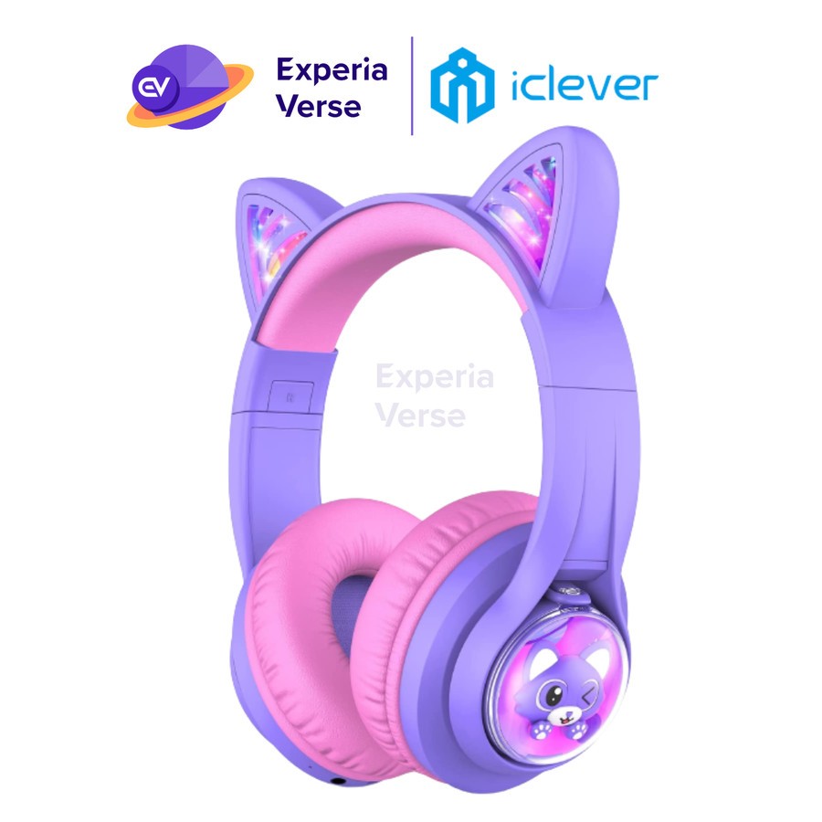 iClever BTH19 Kids On-Ear Headphone Anak Bluetooth Telinga Kucing LED
