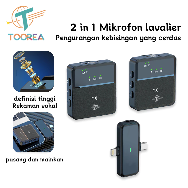 Wireless Clip On Mic TOOREA 2 in 1
