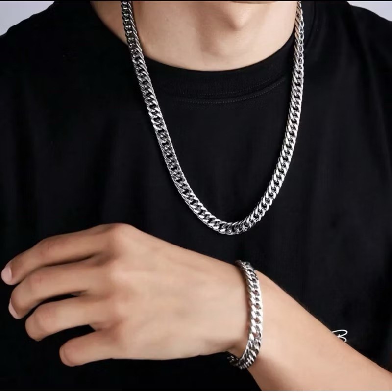 Jual SATU SET KALUNG DAN GELANG TANGAN RANTAI TITANIUM MODEL RANTAI ...