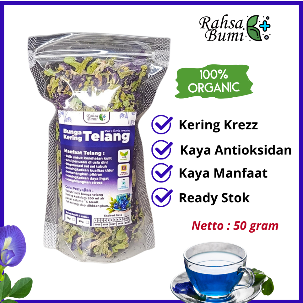 Jual Bunga Telang Kering / butterfly pea 50gr - by Rahsa Bumi | Shopee ...