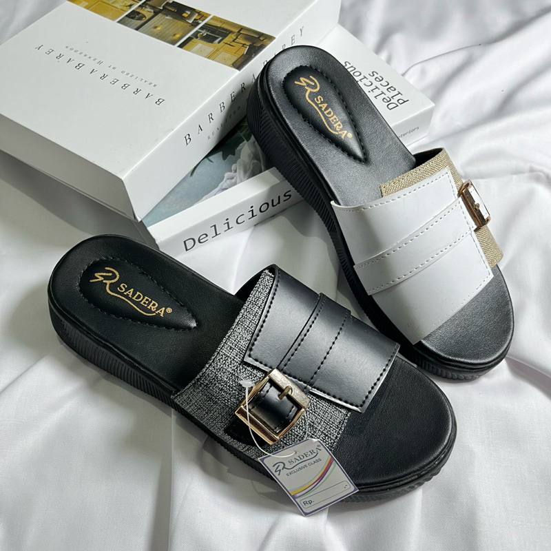 Jual Sadera Sandal Slop Gesper wanita platfrom Hak 3cm | Shopee Indonesia
