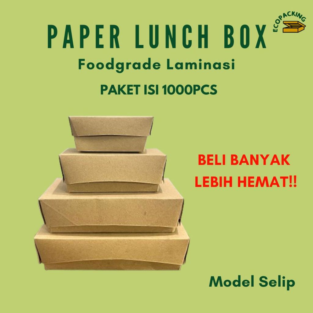 Jual (PAKET ISI 1000PCS) LUNCH BOX PAPER/ KERTAS COKLAT KRAFT KOTAK ...