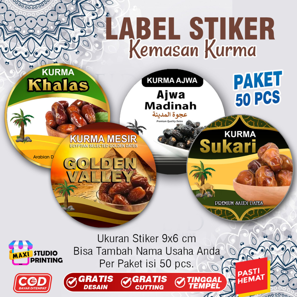 Jual Stiker Kurma Bulat | Kurma Sukkari, Khalas, GoldenValley, Ajwa ...