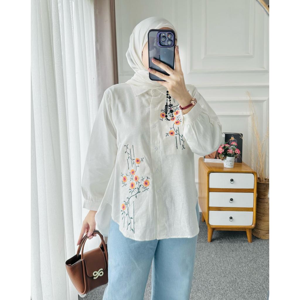 Little M Blouse Ballon Sleeves Bordir Bunga Anak Perempuan main image 1