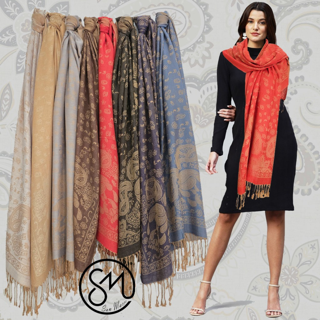 Jual Reversible Viscose Paisley Pattern Skull Pashmina Shawl Syal ...