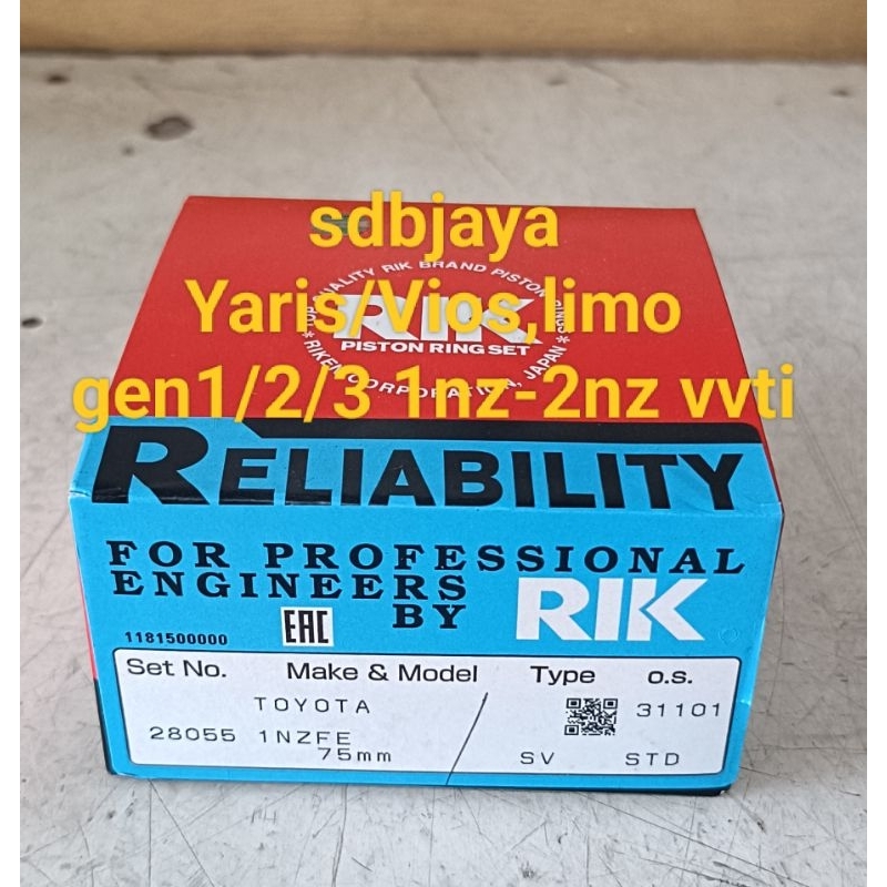 Jual ring piston seher STD new Vios limo gen1 gen2 gen3 Yaris 1nz-2nzfe ...
