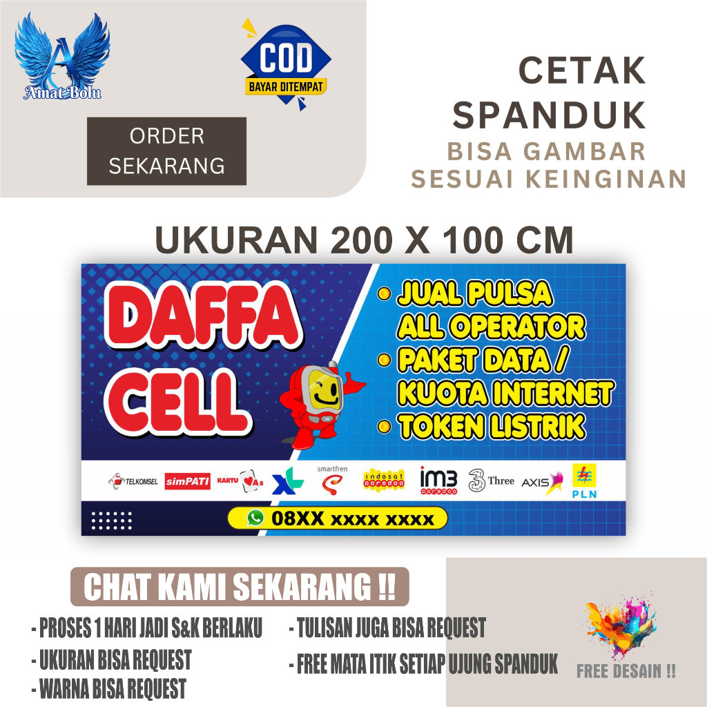 Jual Cetak Spanduk Banner Konter Daffa Cell Costom Desain | Shopee ...