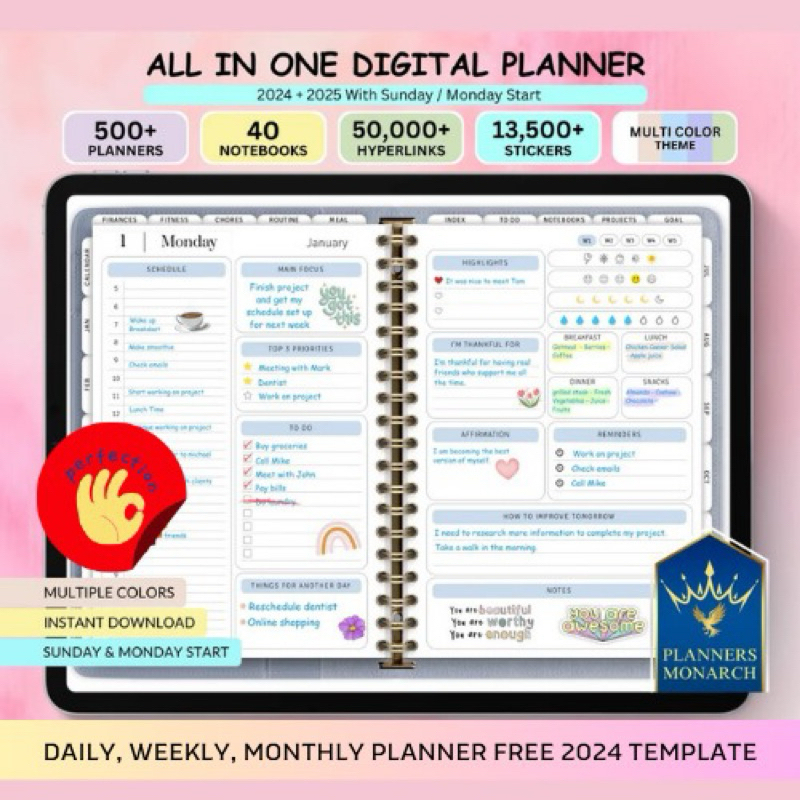 Jual All in One Digital Planner Template 2025 FREE 2024 Template, Daily ...