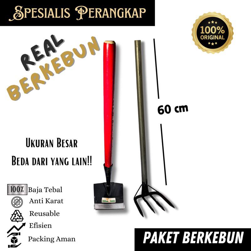 PROMO 2 PCS Berkebun Siap Pakai: Cangkul & Garuk Komplet Ukuran Gede Di Kelasnya