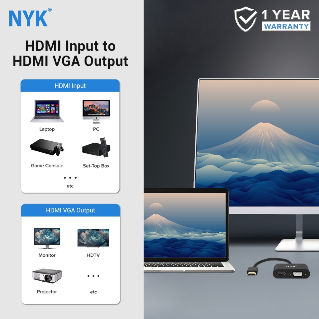 NYK Converter 2 in 1 HDMI to HDMI VGA 4K 60hz 30hz HUB Dual Port HDMI F2 COD HUB bergaransi Docking Station Data transfer Mobile phone macbook android (7)