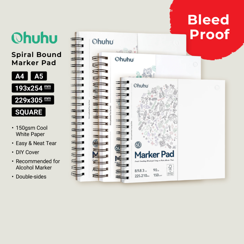 Sanjoki Premium Marker Pad A4 Size - 48 Sheets 180gsm, Acid-Free, Bleed Proof For Markers & Pencils