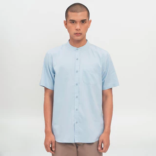 M231 Kemeja Pria Koko Shanghai Polos Pendek Biru Muda 0914G