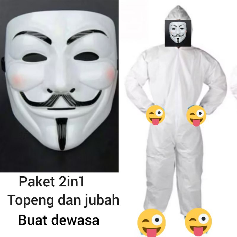 Jual topeng hacker+jubah apd putih costem paket 2in1 kostum dewasa ...