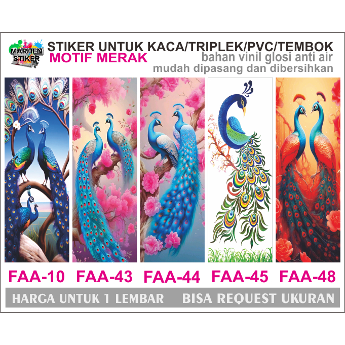 Jual Stiker Kaca Jendela/Pintu/Lemari Motif MERAK Bhn Vinil Anti Air ...
