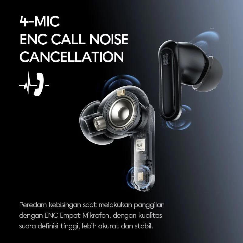 VIVAN TWS Adaptive ANC ENC Infinity GT6 Dual EQ Bass Gaming Mode BT 5.4 Low Latency Garansi 12 Bulan