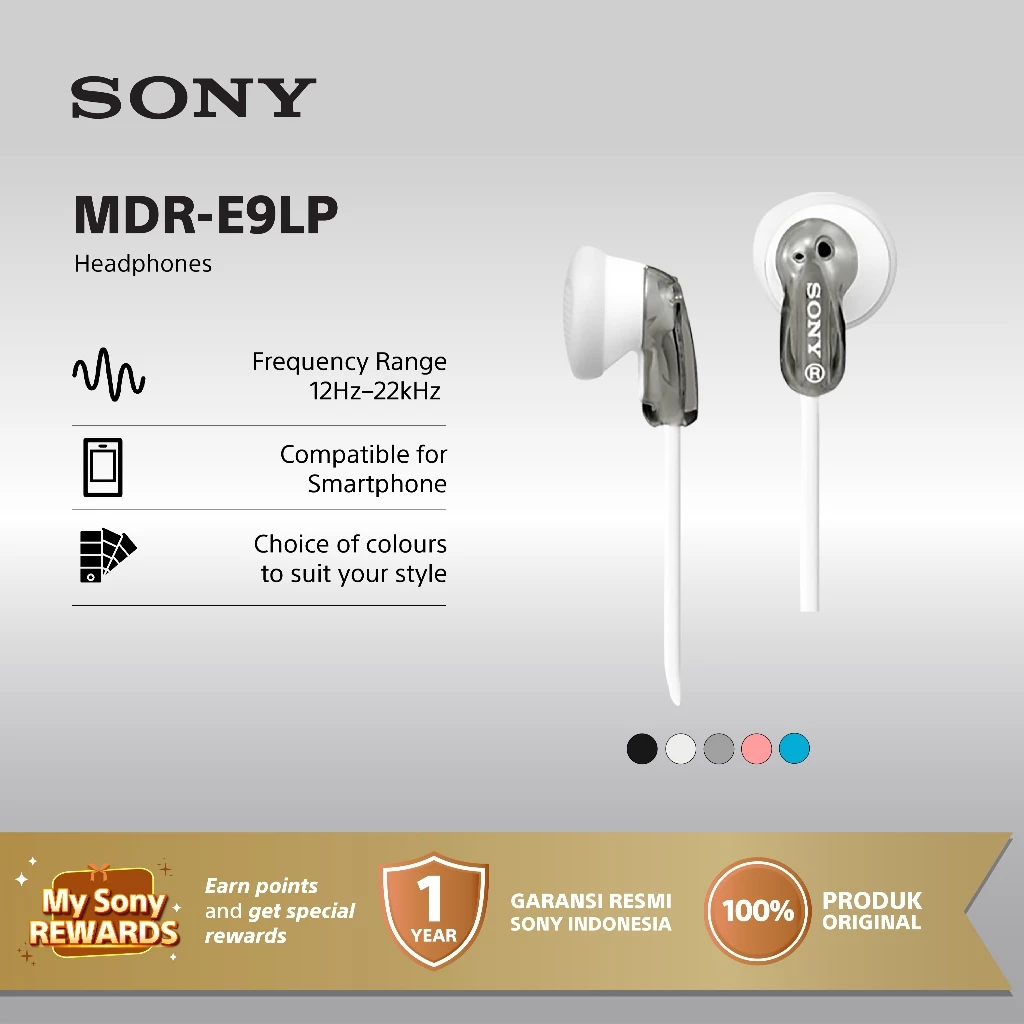 Earphone Sony MDR-E9LP Wire Headset Entry In-Ear No Microphone - Grey Earphone