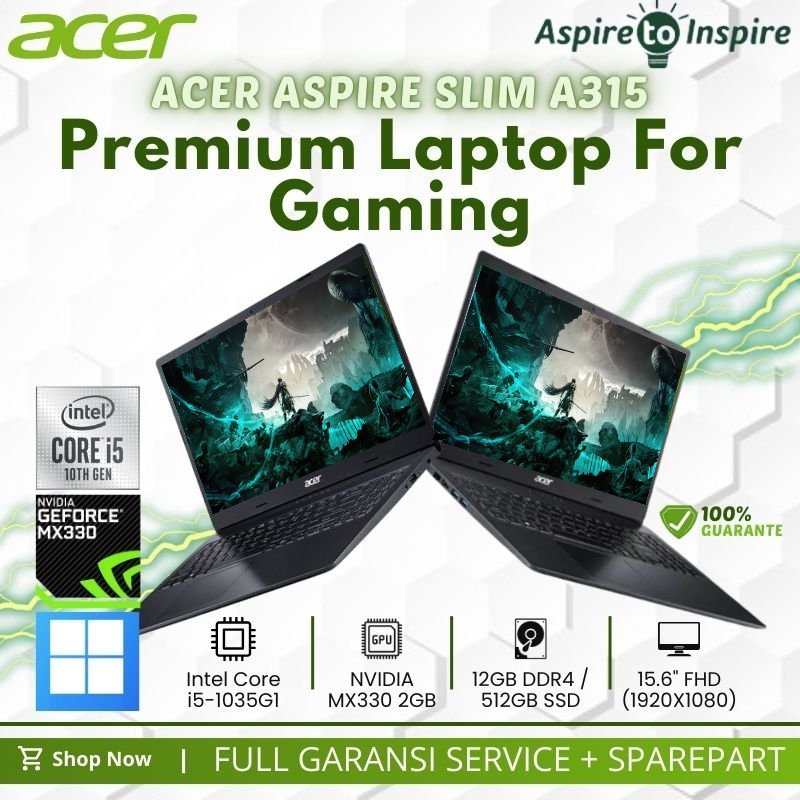 Jual Laptop Design Gaming Acer Aspire A315 Core i5-1035G1 12GB