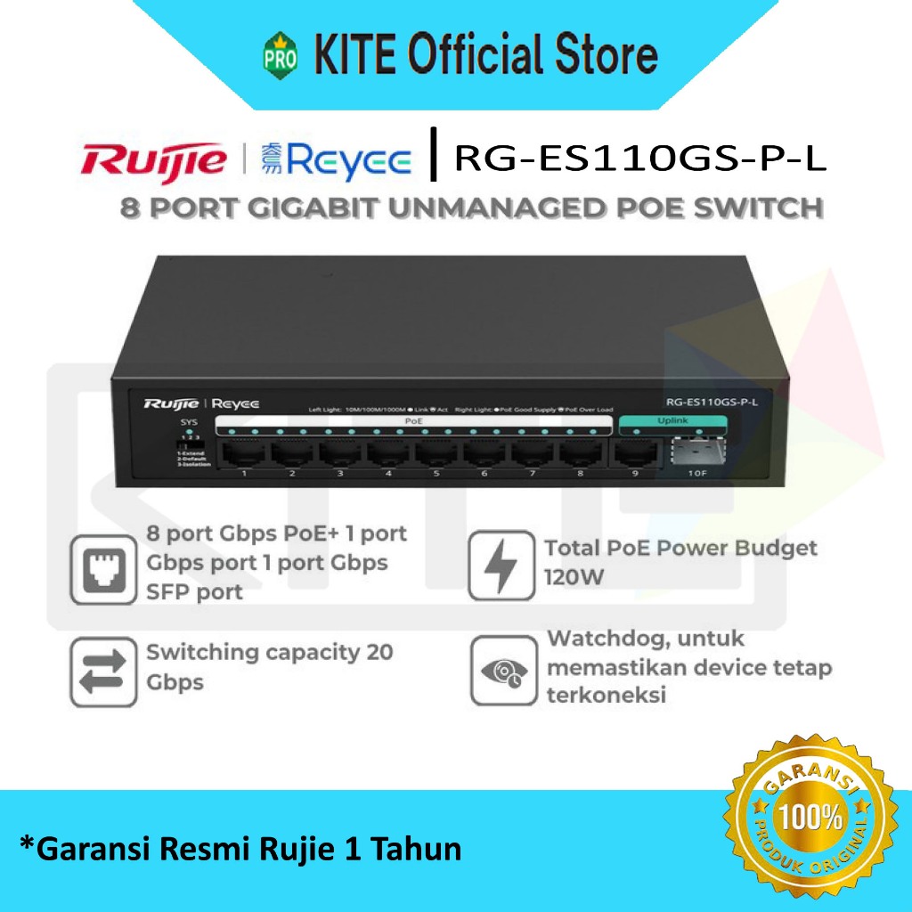 Jual RUIJIE REYEE RGES110GSPL 8 PORT GIGABIT 10/100/1000 MBPS