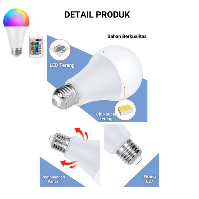Jual Lampu bohlam led Rgb plus remote 7w/10w/18w | Shopee Indonesia