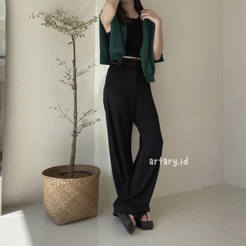 Artary Cozie Pants Rib Knit Pants Highwaist Cullote Celana Kulot Wanita