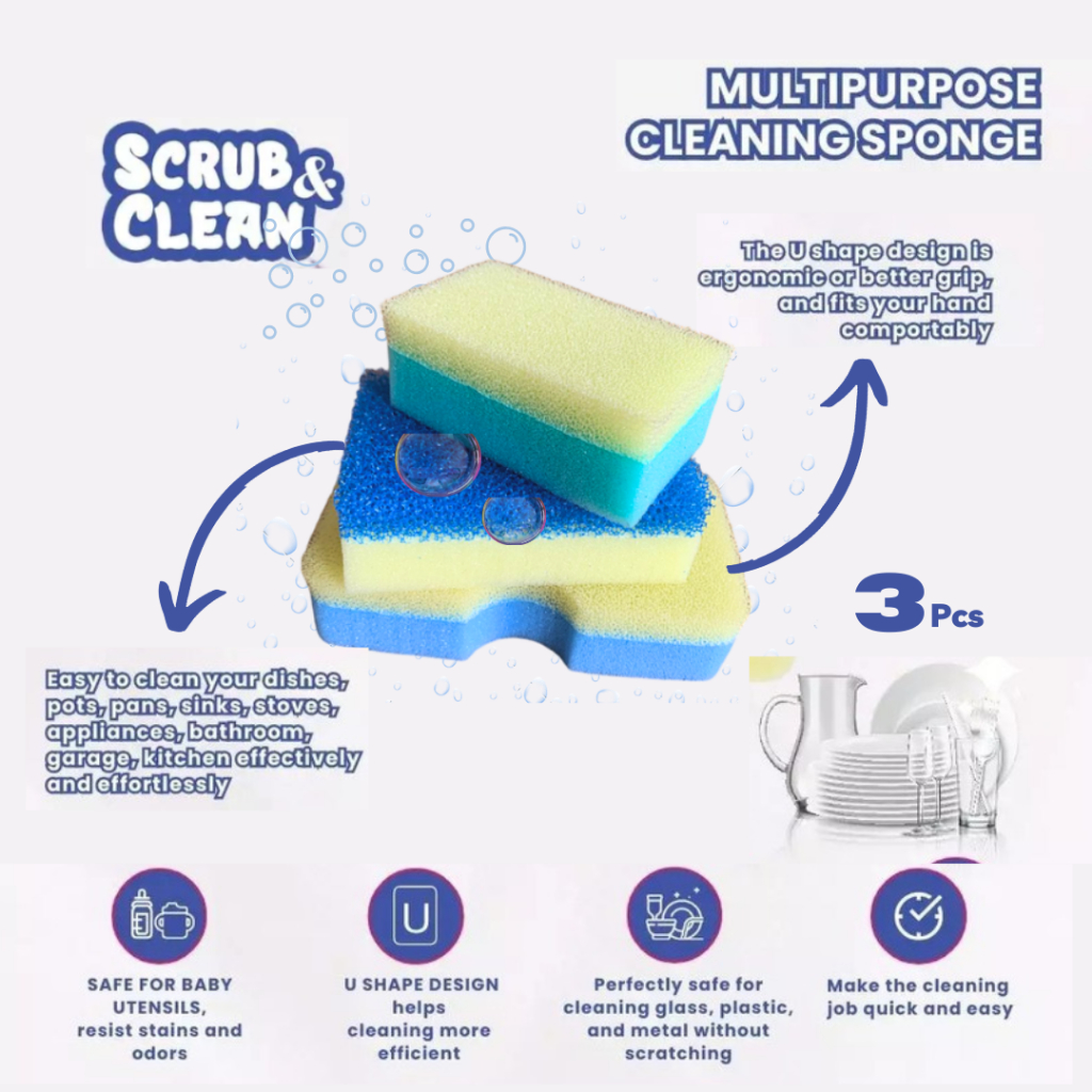 Jual Sponge Cuci Piring 1 Pack 3 Pcs 2 sisi kasar dan halus tebal dan