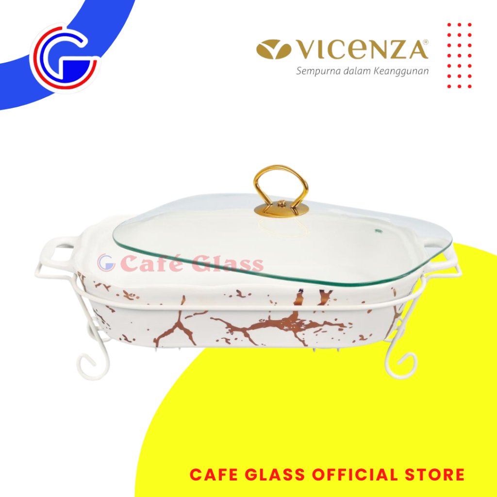 Vicenza Marmer Wadah Saji Keramik Kotak Rak Besi - Pemanas Makanan Prasmanan 2.4L Putih Hitam Pink Marble
