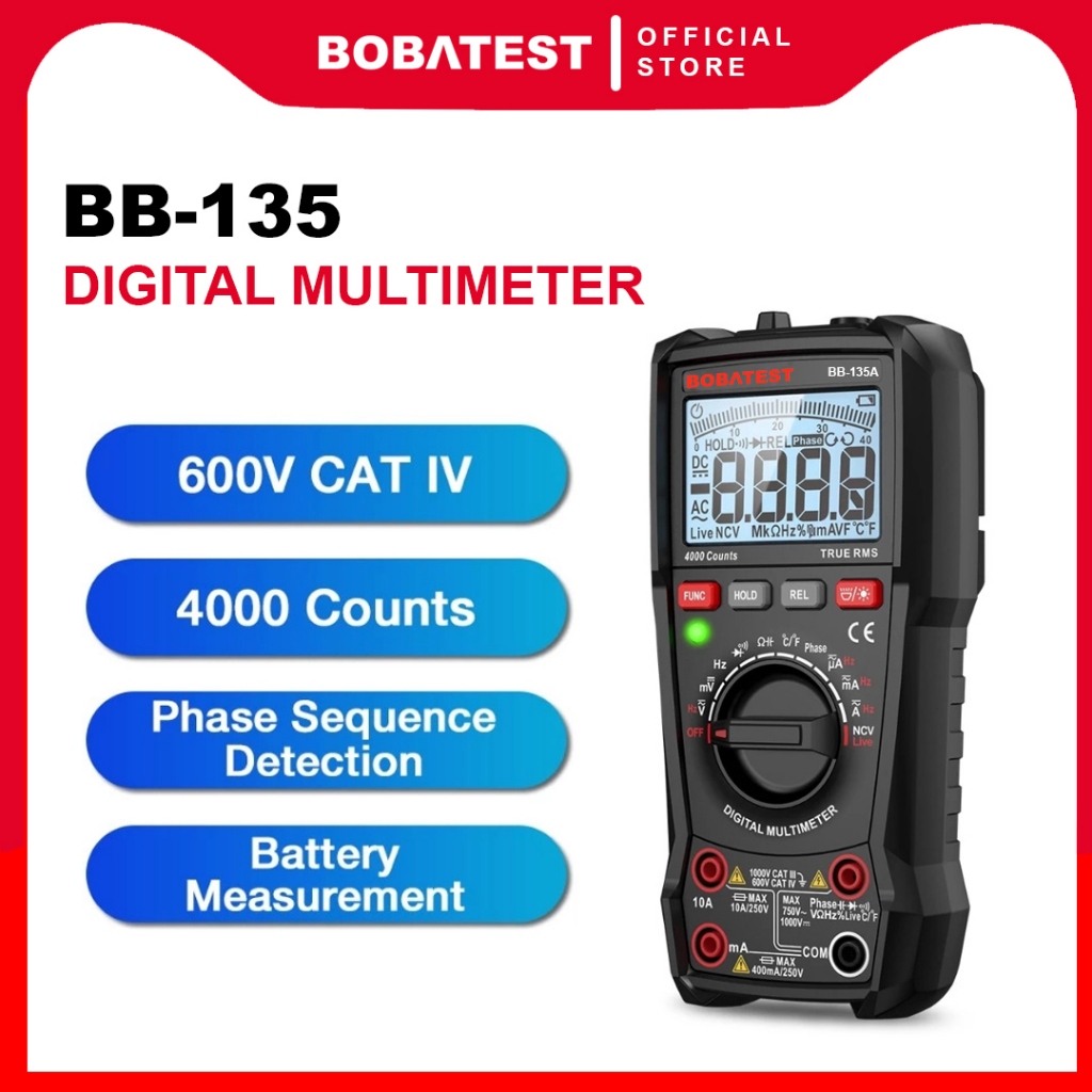 Jual BOBATEST Digital Multimeter 4000 Counts AV/DC Voltage NCV