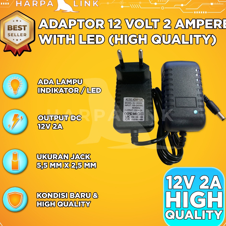 Jual RESTOK GAN Adaptor 12V 2A LED Power Supply 12V 2A CCTV Adapter 12v ...