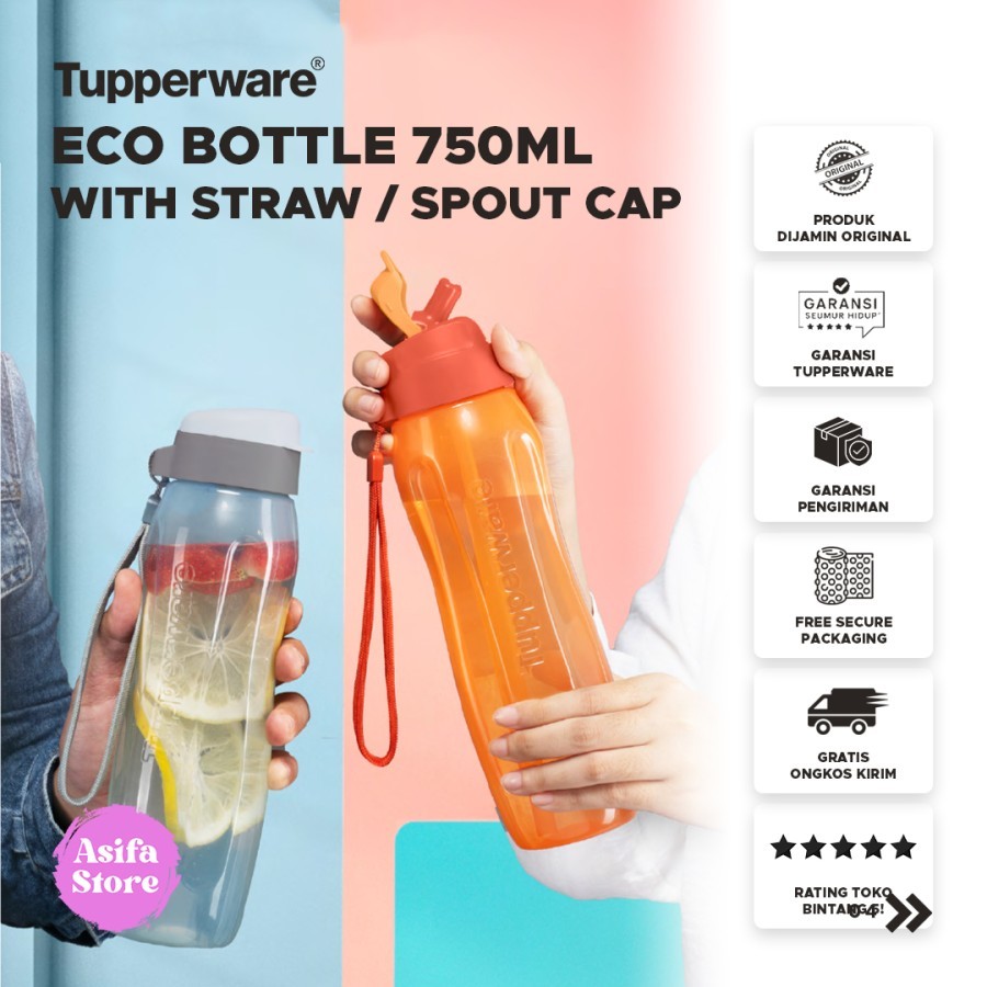 Jual Tupperware Eco Bottle 750ml Straw atau spout cup- Tempat / Botol ...
