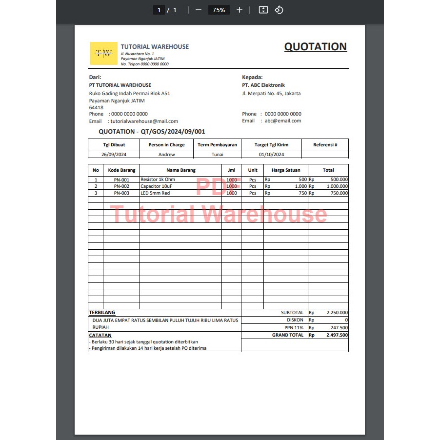 Jual Template Excel Quotation Otomatis Simpan ke Sheet Rekap, Print ...