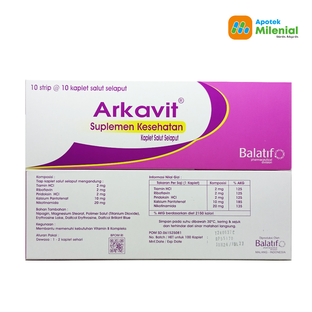 Jual ARKAVIT Box isi 100 Kaplet / Membantu Memenuhi Kebutuhan Vitamin B ...