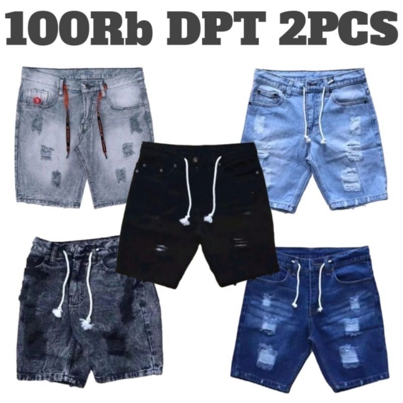 Jual PAKET HEMAT 100 RIBU DAPAT 2 PCS CELANA PENDEK JEANS SOBEK PRIA