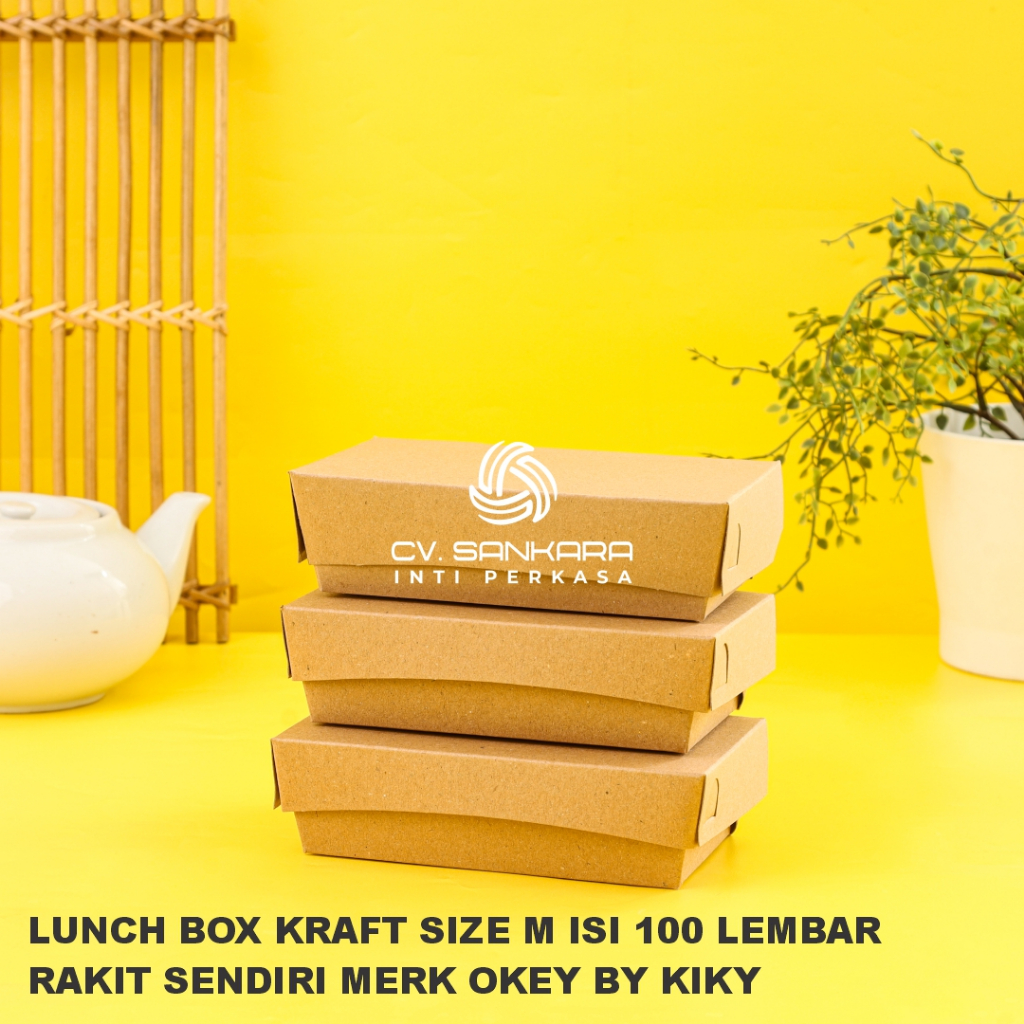 Jual (I-25) Kraft paper lunch box rakit M OKEY coklat per 100 lmbar ...