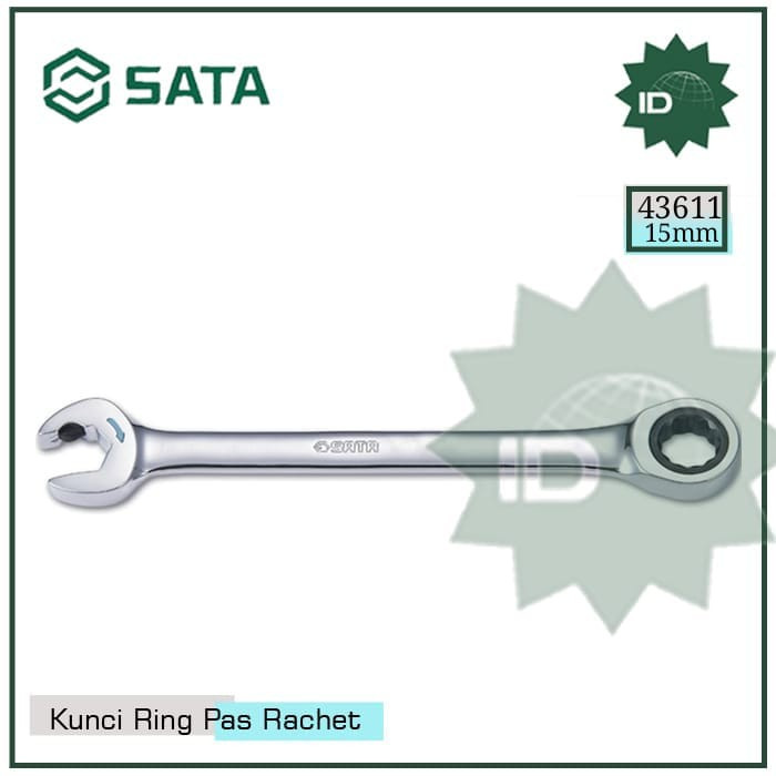 Jual Kunci Ring Pas Kombinasi Ratchet 15 mm 43611 SATA | Shopee Indonesia