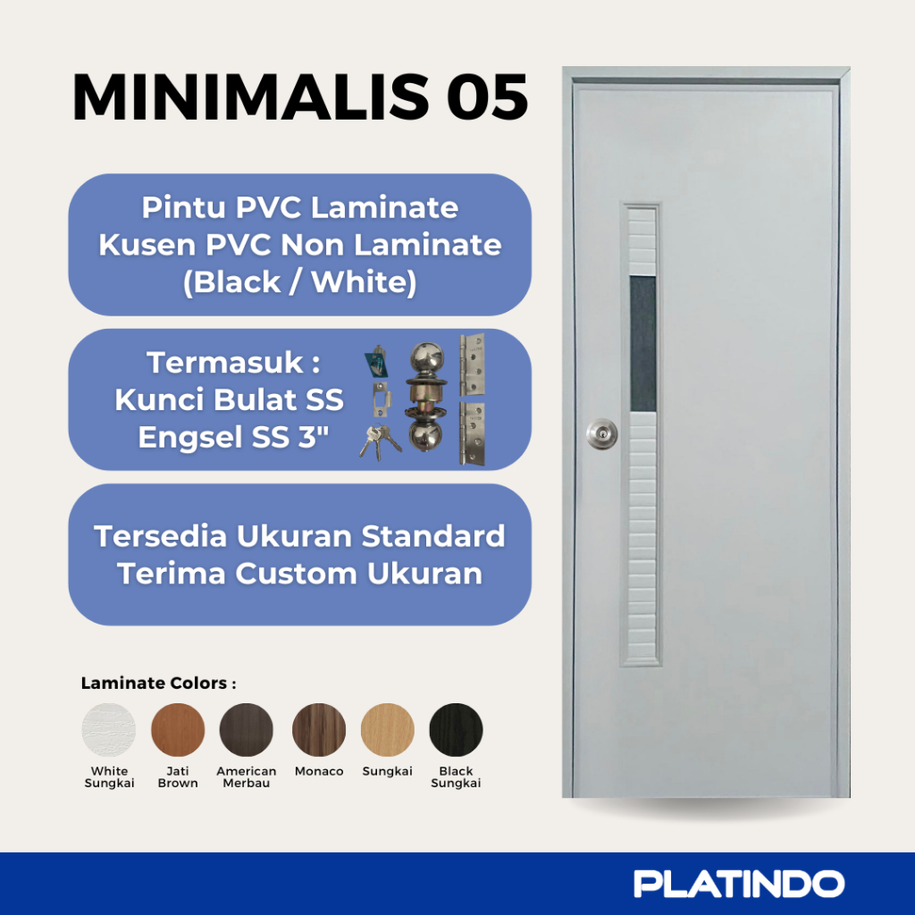 Jual Pintu PVC Kamar Mandi Minimalis 05 Platindo (Custom Ukuran