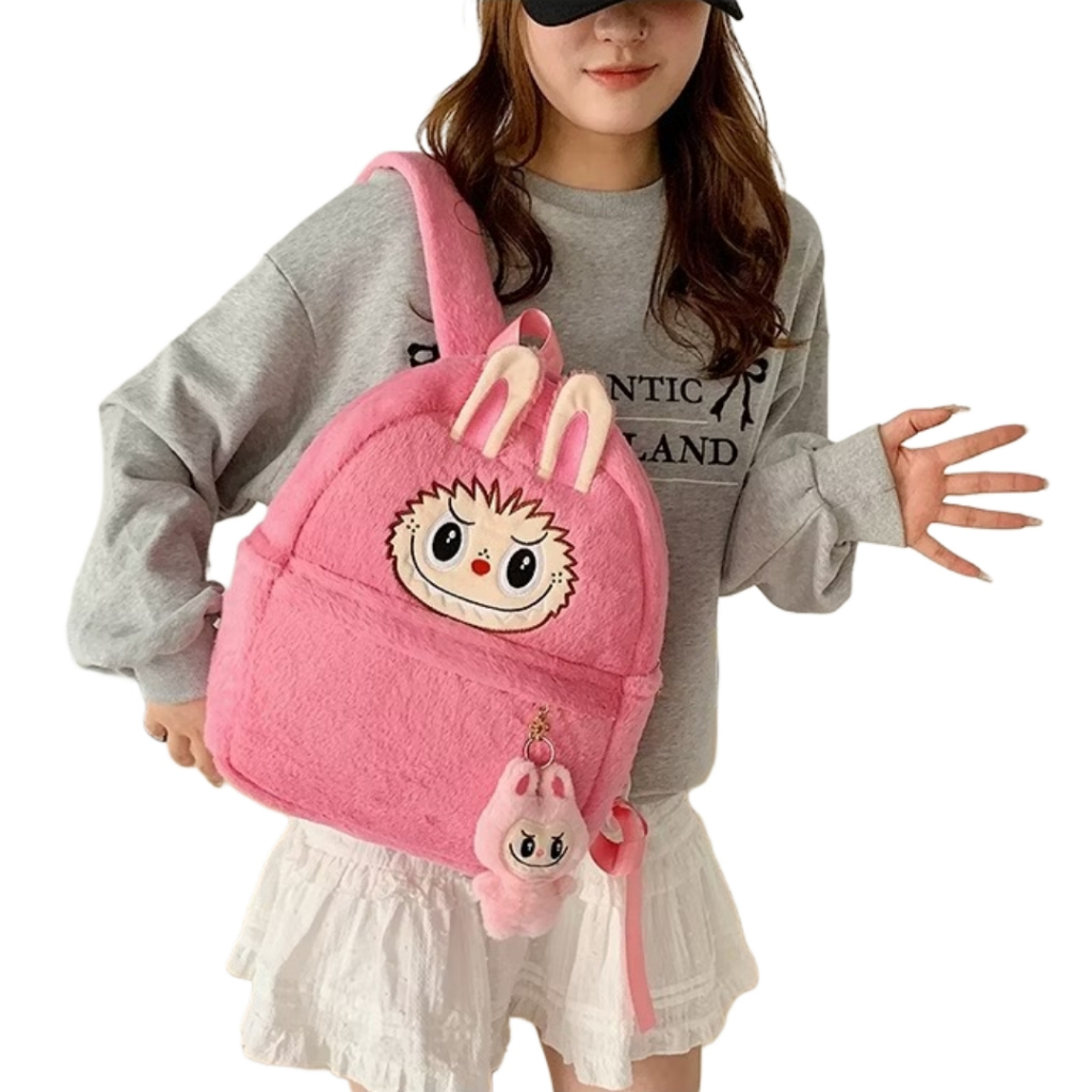 Jual Tas Ransel LABUBU Backpack Bahan Bulu halus Pink | Shopee Indonesia