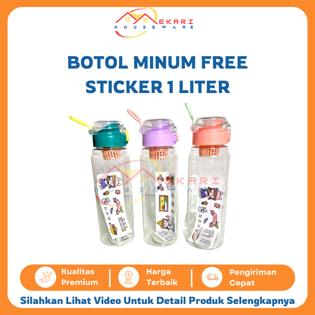 Jual Botol Minum BPA Free Anak Dewasa Free Sticker 1 Liter | Shopee ...