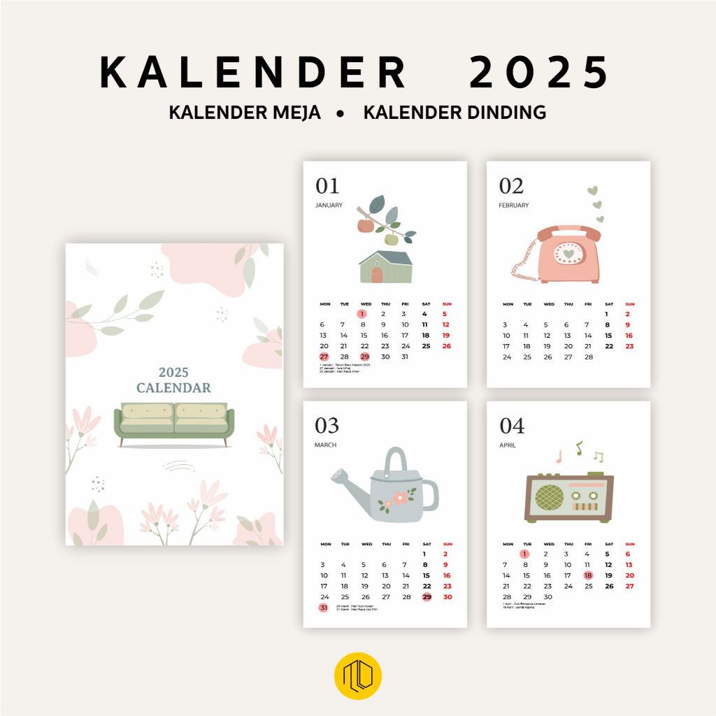 Jual Kalender Cozy 2025 /Kalender 2025 Aesthetic Calendar 2025 / Desk ...