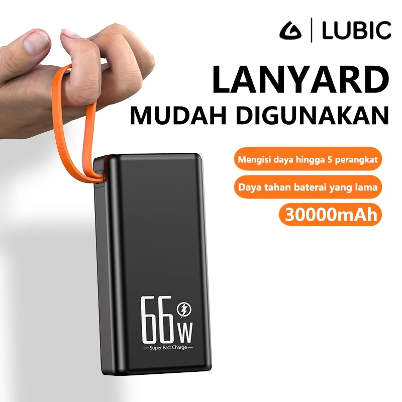 LUBIC 66W Powerbank 30000mAh Fast Charging Bank daya With Lampu Berkemah Portabel Bank daya