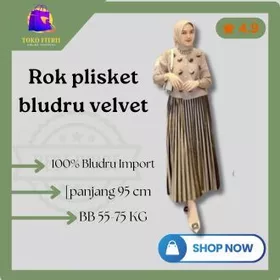 Rok Plisket Bludru Panjang Dewasa Premium Import
