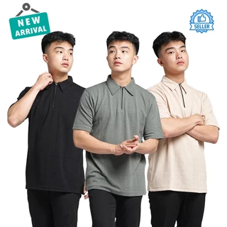 Kaos Pria Polo Shirt Zipper Knit Fabric Lengan Pendek