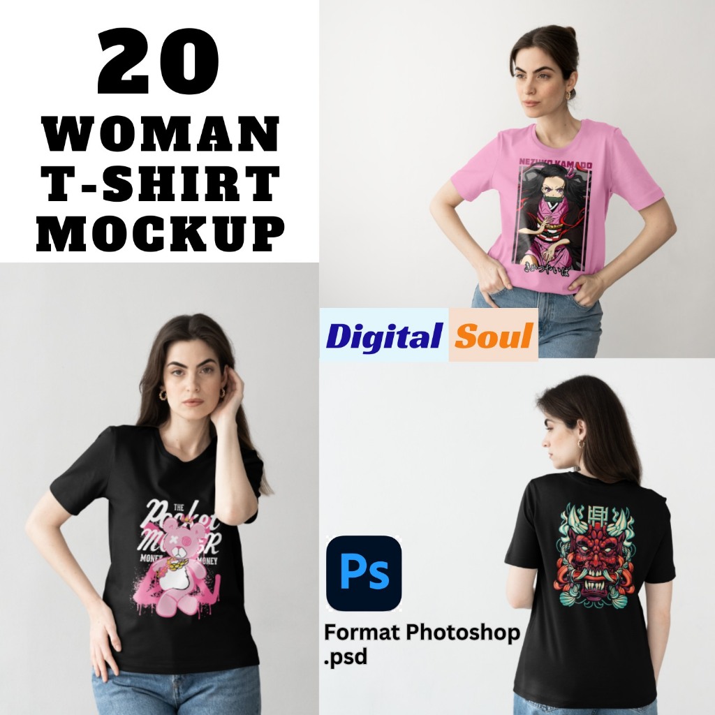 Jual 20 woman t shirt mockup photoshop full editable with layer