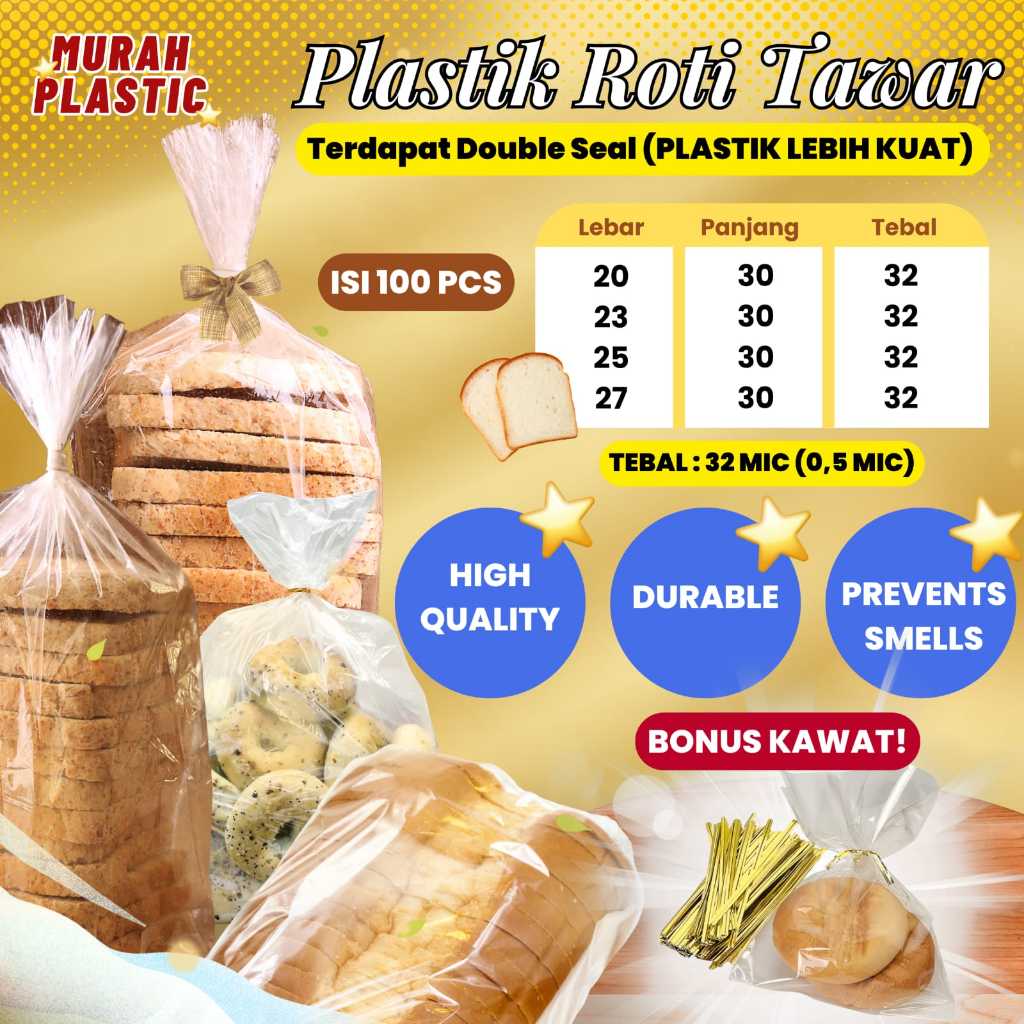 Jual (TERMURAH) + BONUS KAWAT PLASTIK OPP TEBAL ROTI TAWAR/GUSSET 20X30 ...