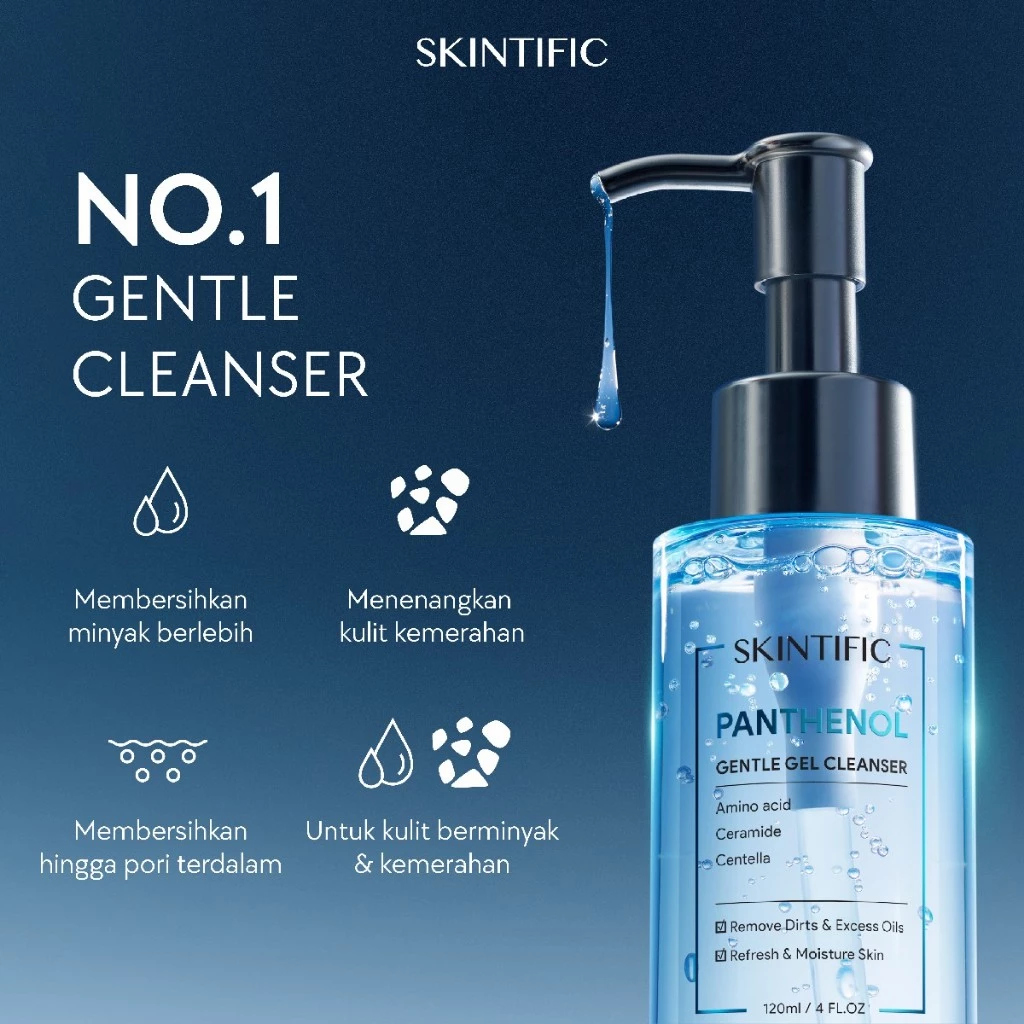 SKINTIFIC Gel Pembersih Lembut Panthenol dan Centella Asiatica 120ml - Paket 3pcs