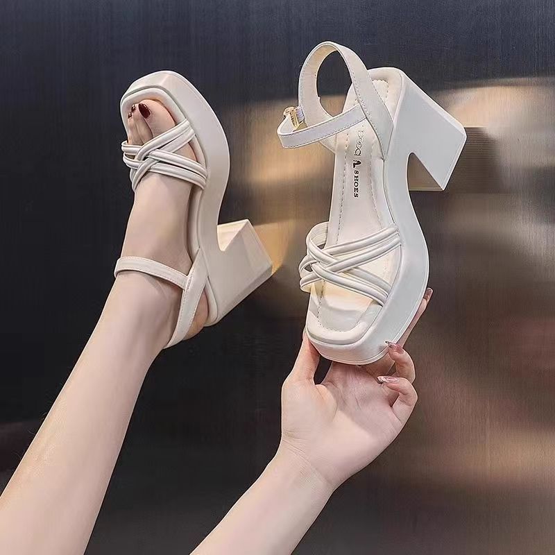 Jual 7cm Thick heeled Roman sandals new fashionable casual women's