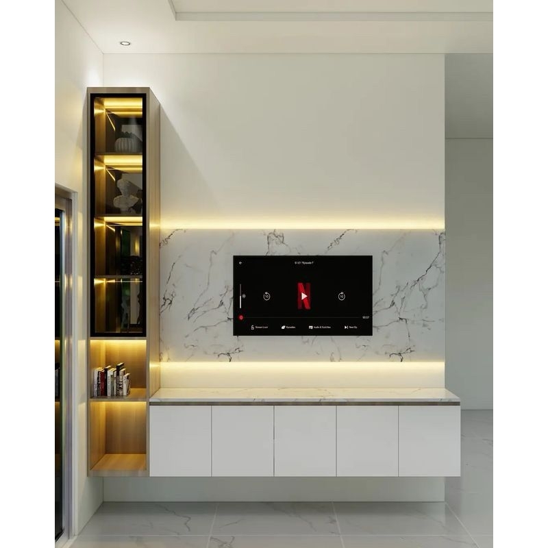 Jual backdrop tv gantung modern dengan lampu LED | Shopee Indonesia